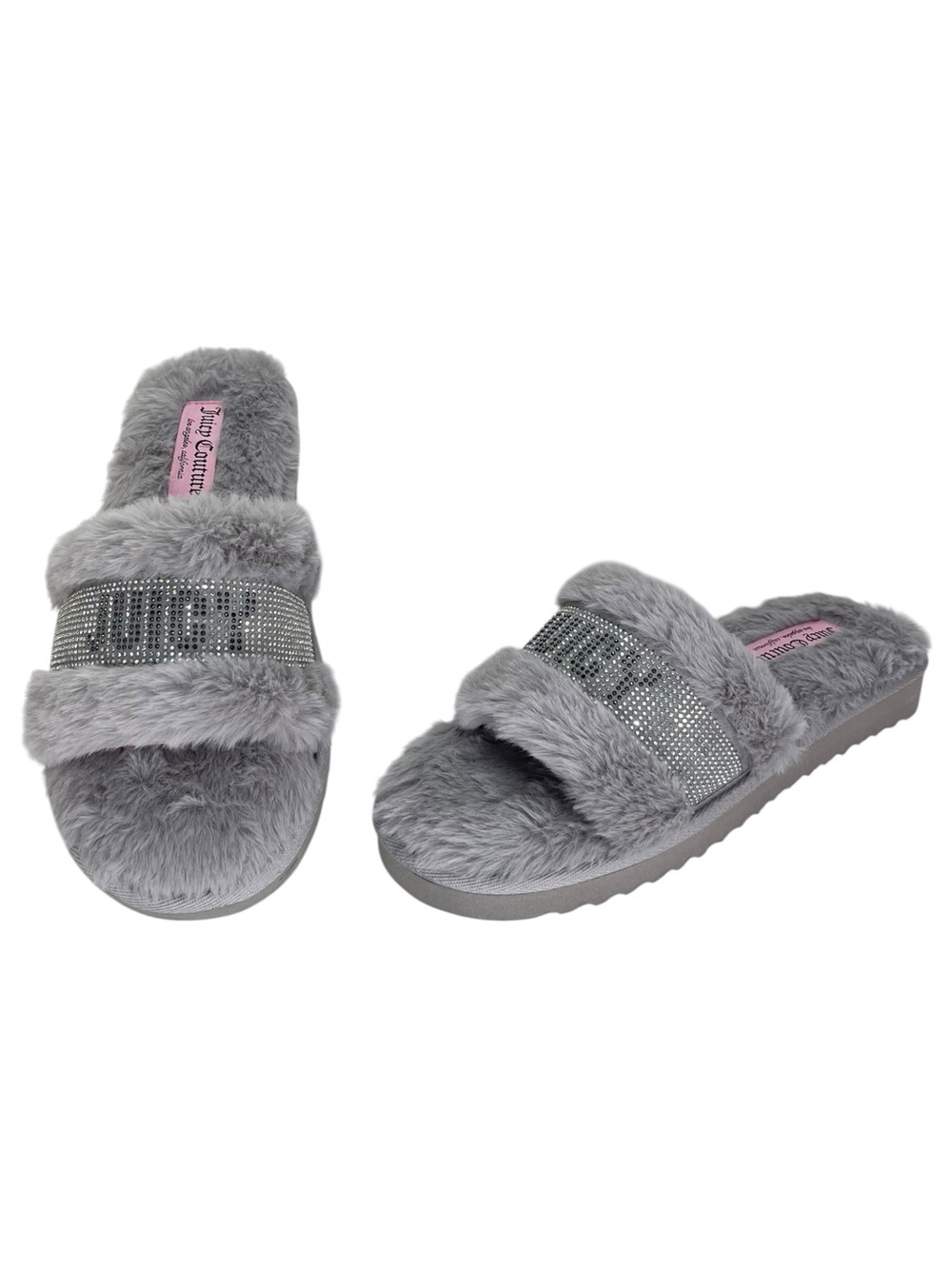 Juicy Couture Halo Grey Faux Fur Womens Sandals Size 10M - Picture 11 of 12